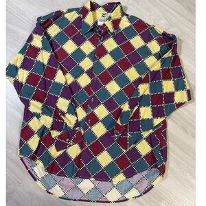 SAHARA CLUB Mens Vintage Geometric Diamond Print Button Down Shirt Size Medium